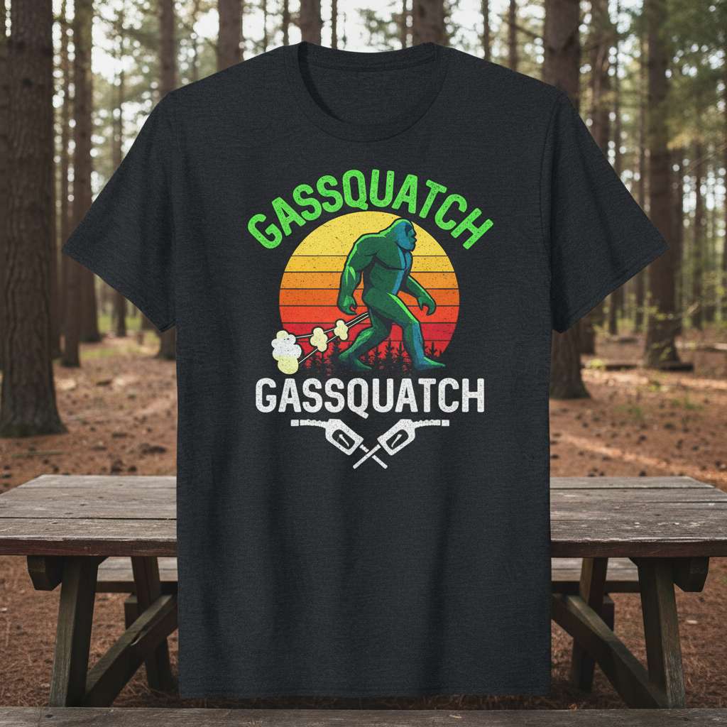 Gassquatch Graphic T-Shirt, Funny Bigfoot Tee Gift Idea