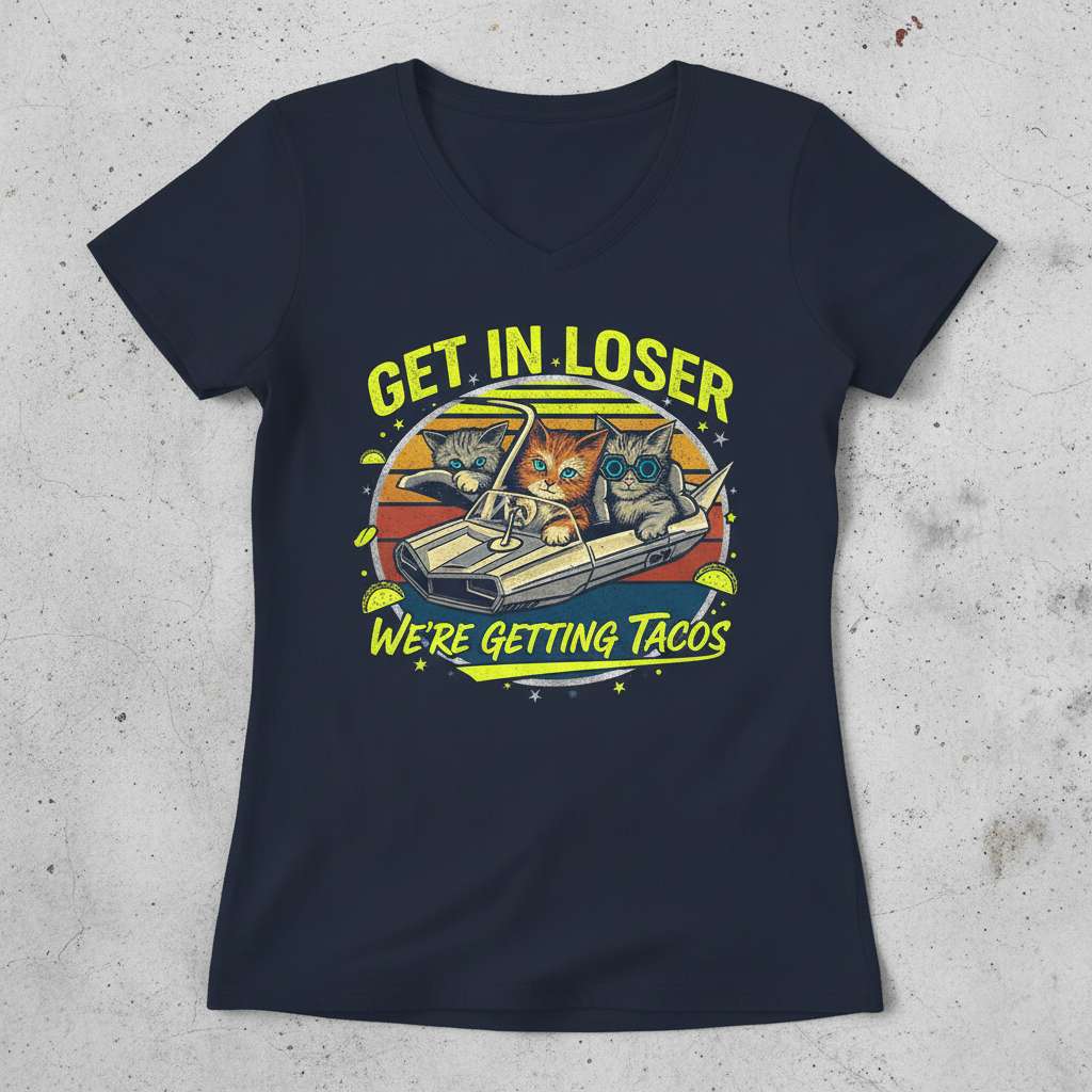 Get In Loser Were Getting Tacos Graphic T-Shirt, Funny Cat Tee Outfit