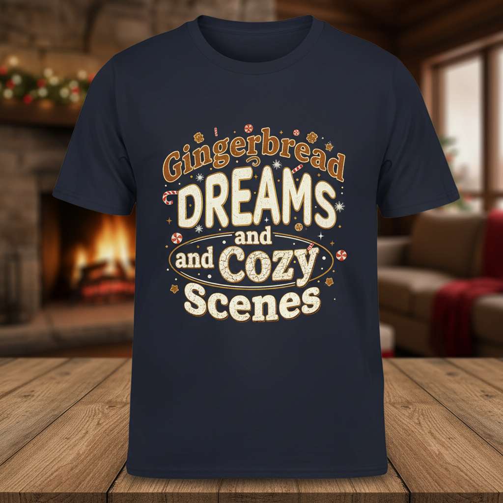Gingerbread Dreams and Cozy Scenes T-Shirt, Holiday Baking Tee Gift Idea