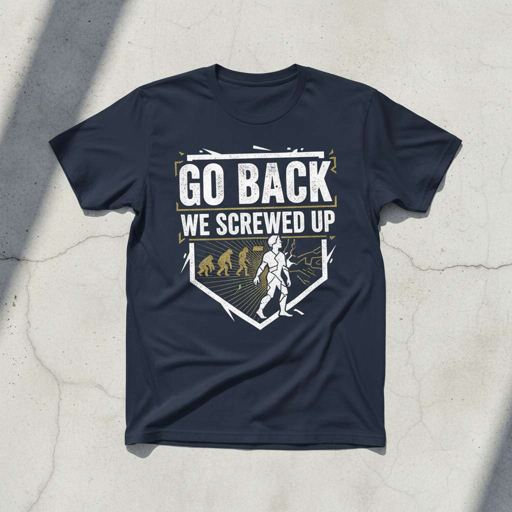 Go Back We Screwed Up Evolution Graphic T-Shirt, Funny Novelty Tee Gift Idea