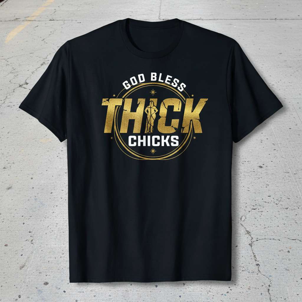 God Bless Thick Chicks Graphic T-Shirt, Funny Novelty Tee