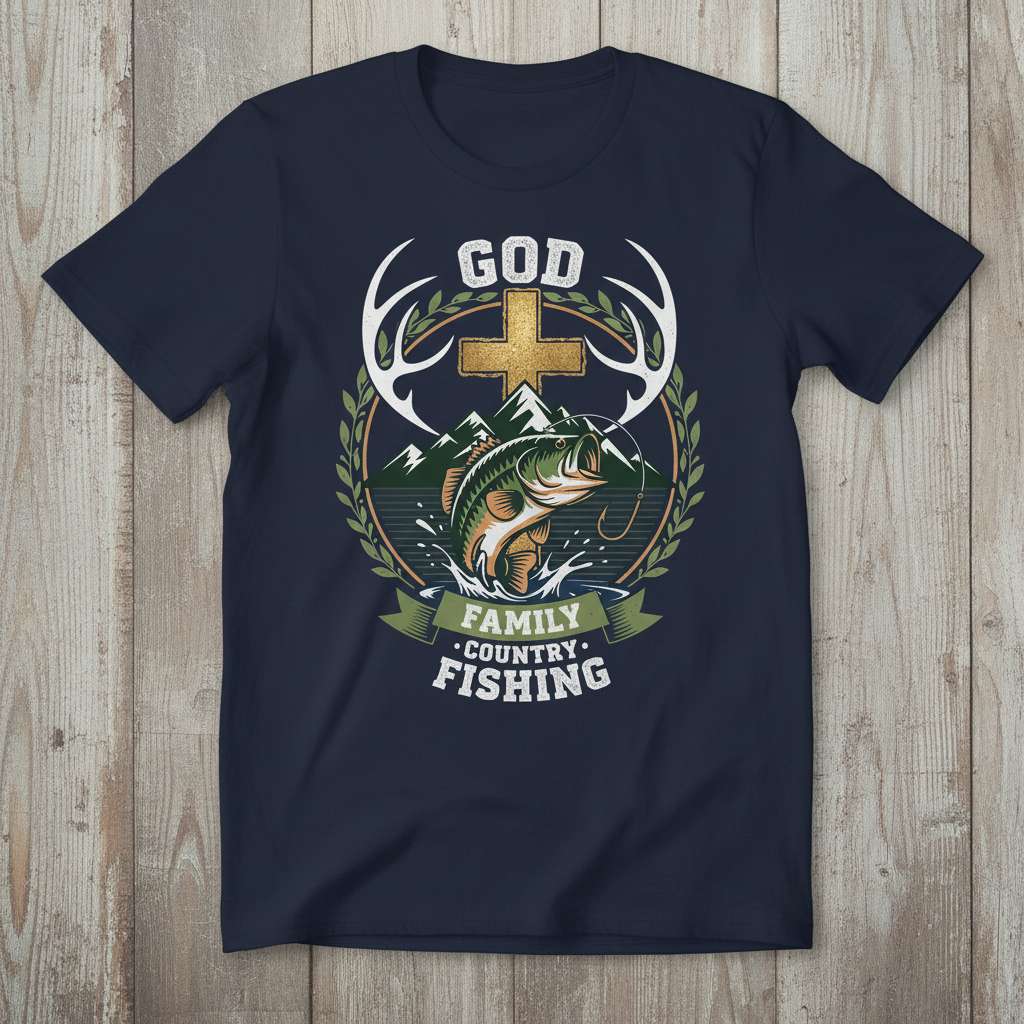 God Family Country Fishing T-Shirt, Bass Fishing Tee, Outdoor Gear