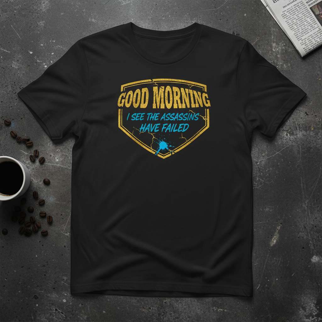 Good Morning I See The Assassins Have Failed Graphic T-Shirt, Funny Tee Gift Idea