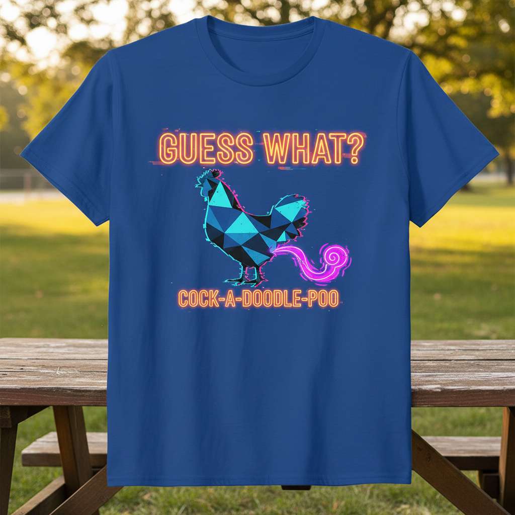 Guess What- Cock-A-Doodle-Poo Funny Graphic T-Shirt, Novelty Tee Gift Idea