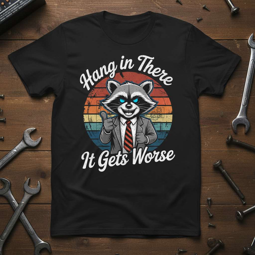 Hang In There It Gets Worse Funny Raccoon T-Shirt, Graphic Tee Gift