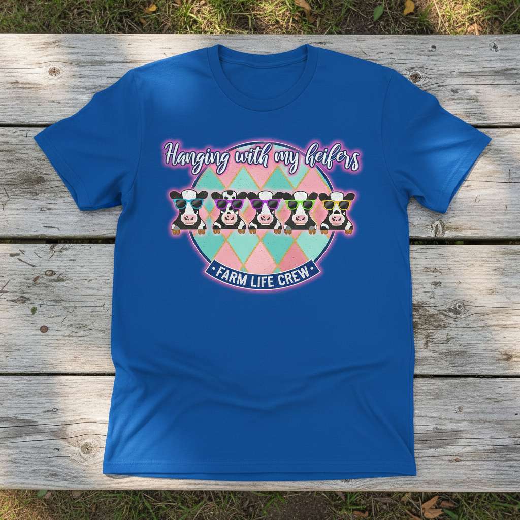 Hanging With My Heifers Farm Life Crew Graphic T-Shirt, Funny Cow Tee