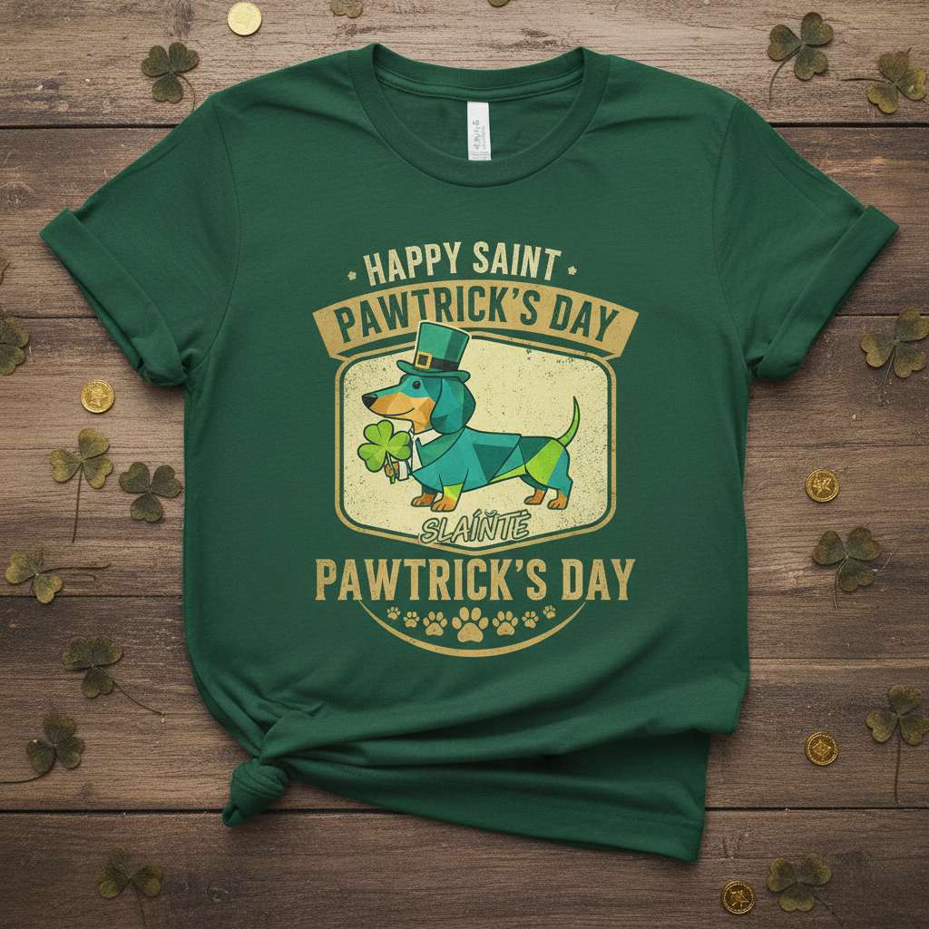 Happy Saint Pawtricks Day Slainte Pawtricks Day Dachshund Graphic T-Shirt, Funny Tee Idea