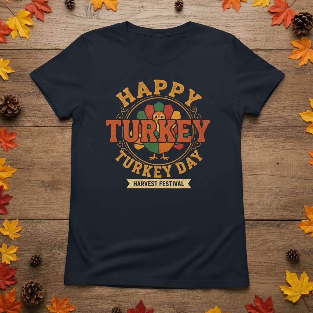 Happy Turkey Day Harvest Festival Graphic T-Shirt, Thanksgiving Tee Gift Idea
