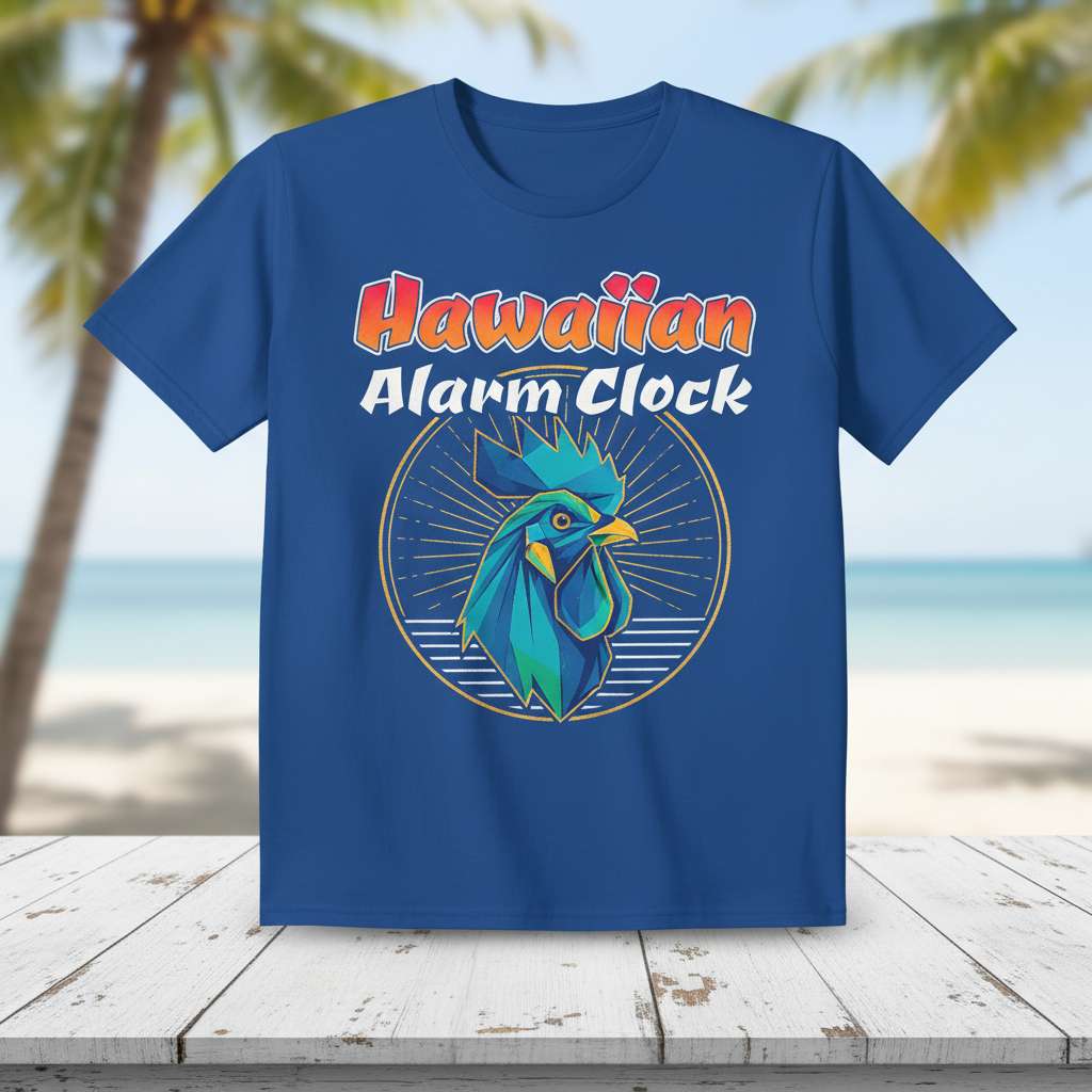 Hawaiian Alarm Clock Graphic T-Shirt, Funny Rooster Tee Gift Idea