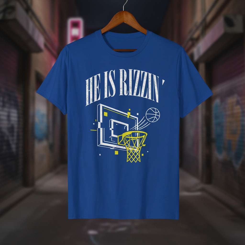 He Is Rizzin Basketball Graphic T-Shirt, Funny Sports Tee Gift Idea