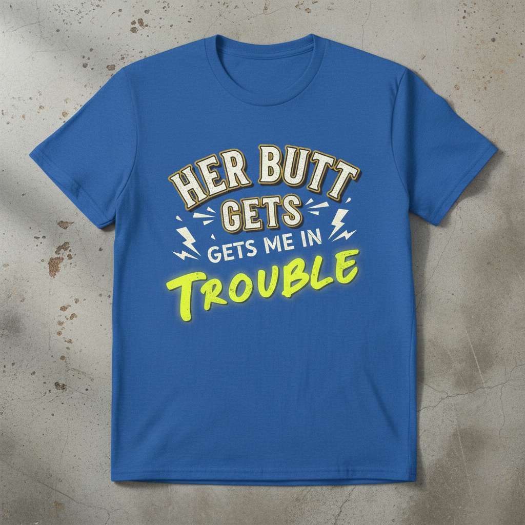 Her Butt Gets Gets Me In Trouble Graphic T-Shirt, Funny Tee Gift Idea