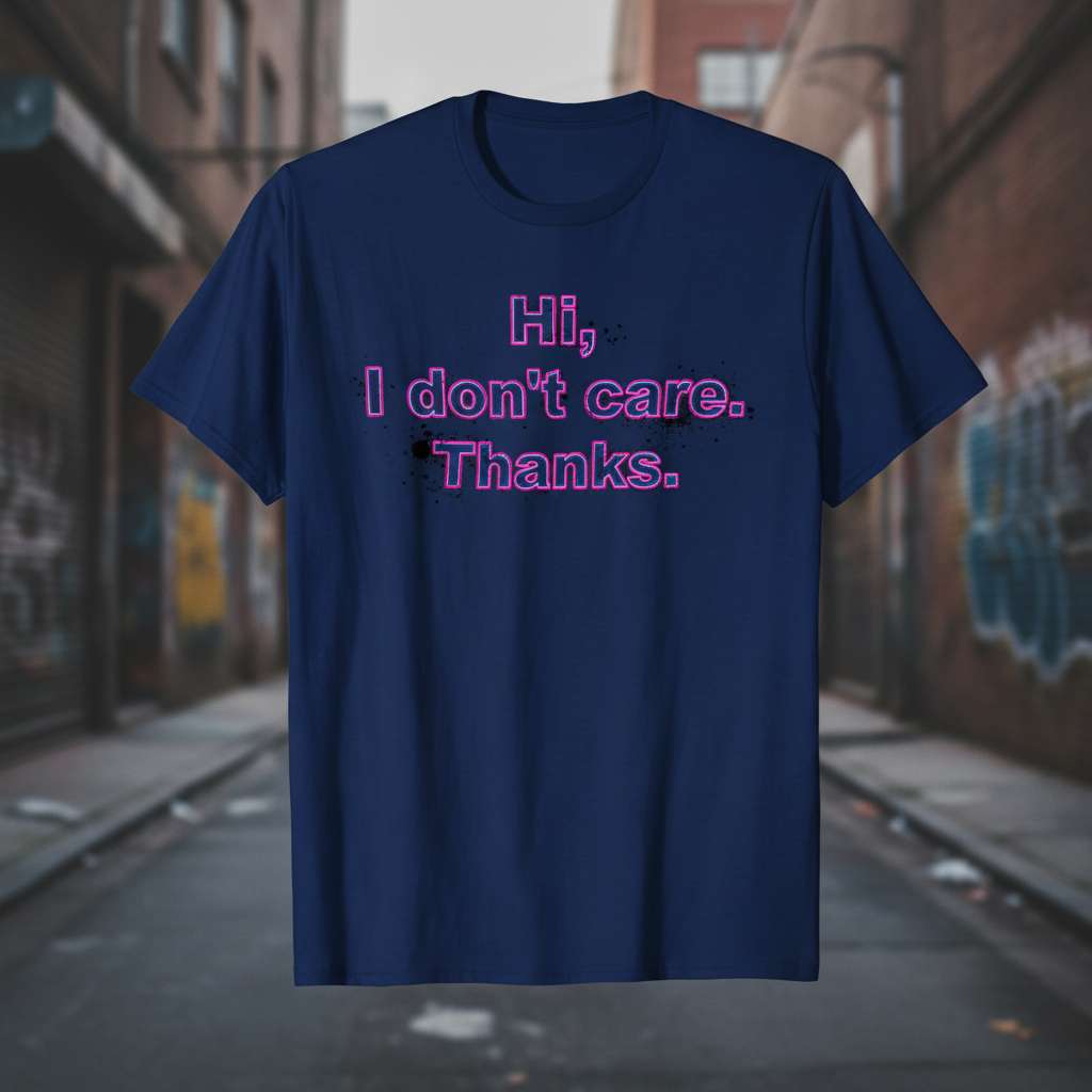 Hi, I Dont Care. Thanks. Funny Graphic T-Shirt, Sarcastic Tee Gift Idea