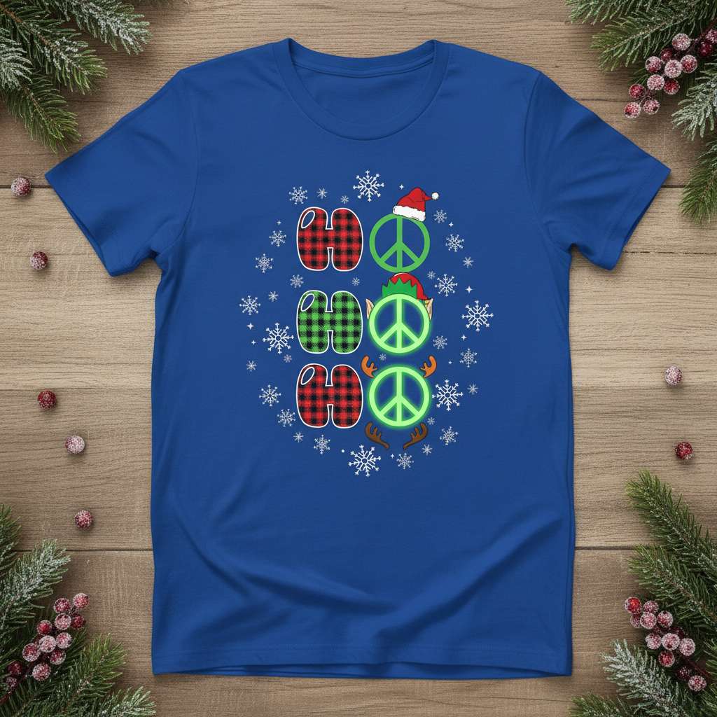 Ho Ho Ho Peace Christmas T-Shirt, Novelty Holiday Tee Present Idea