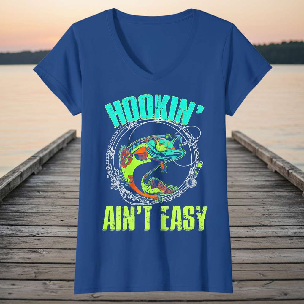 Hookin Aint Easy Fishing Graphic T-Shirt, Funny Fisherman Tee Outfit