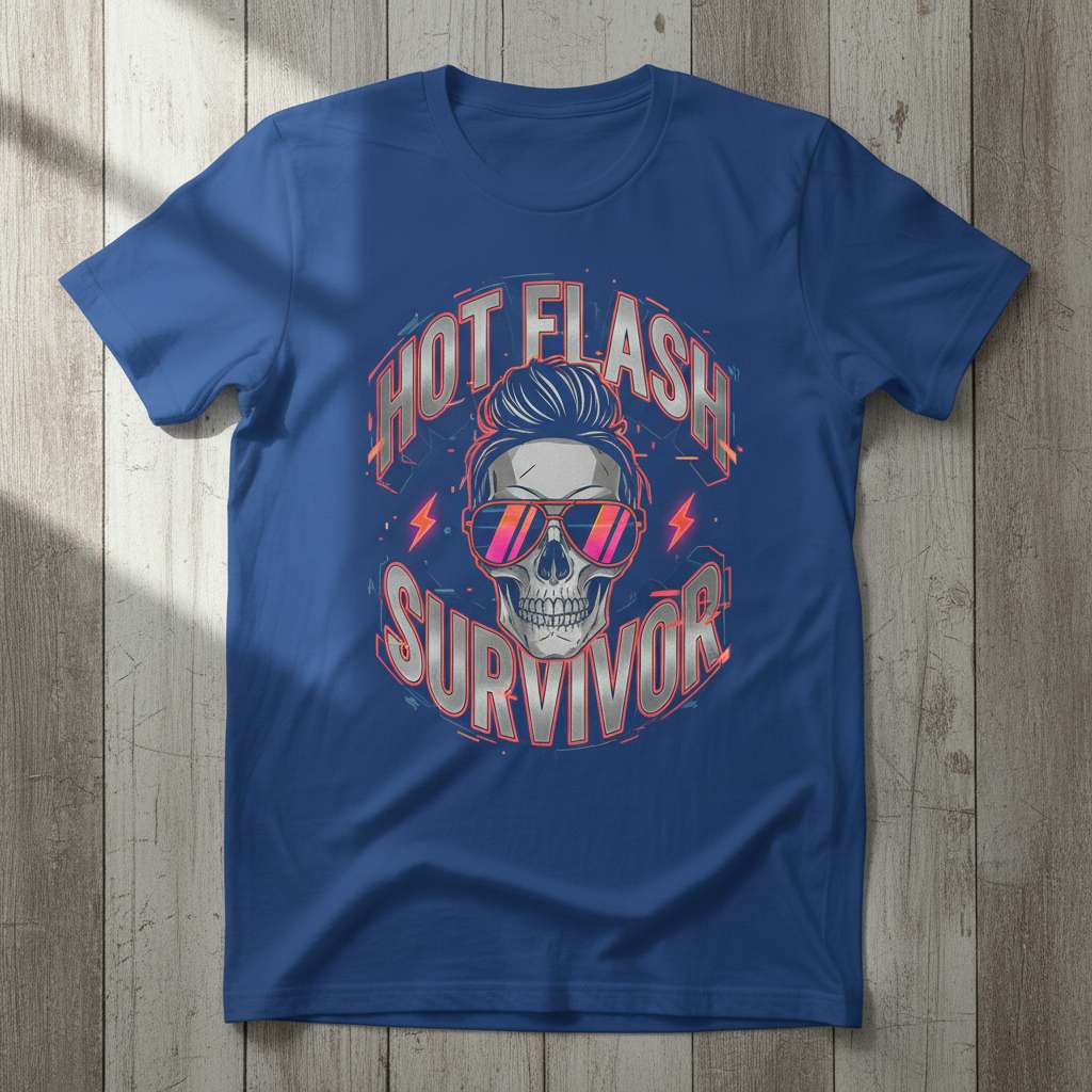Hot Flash Survivor Retro Skull T-Shirt, Funny Menopause Perimenopause Tee