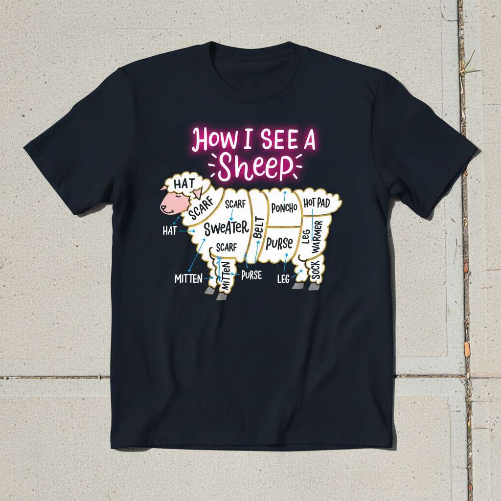 How I See A Sheep Funny Knitting Graphic T-Shirt, Novelty Knitter Tee Idea