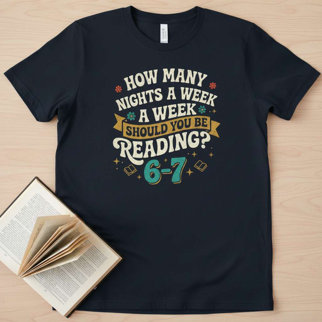 How Many Nights A Week Should You Be Reading- 6-7 Funny Graphic T-Shirt, Novelty Reading Tee