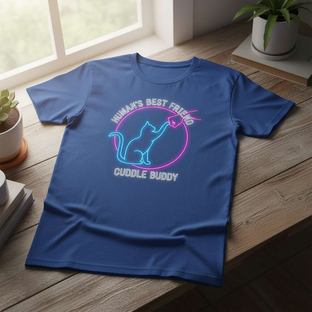 Humans Best Friend Cuddle Buddy Neon T-Shirt, Cat Lover Graphic Tee