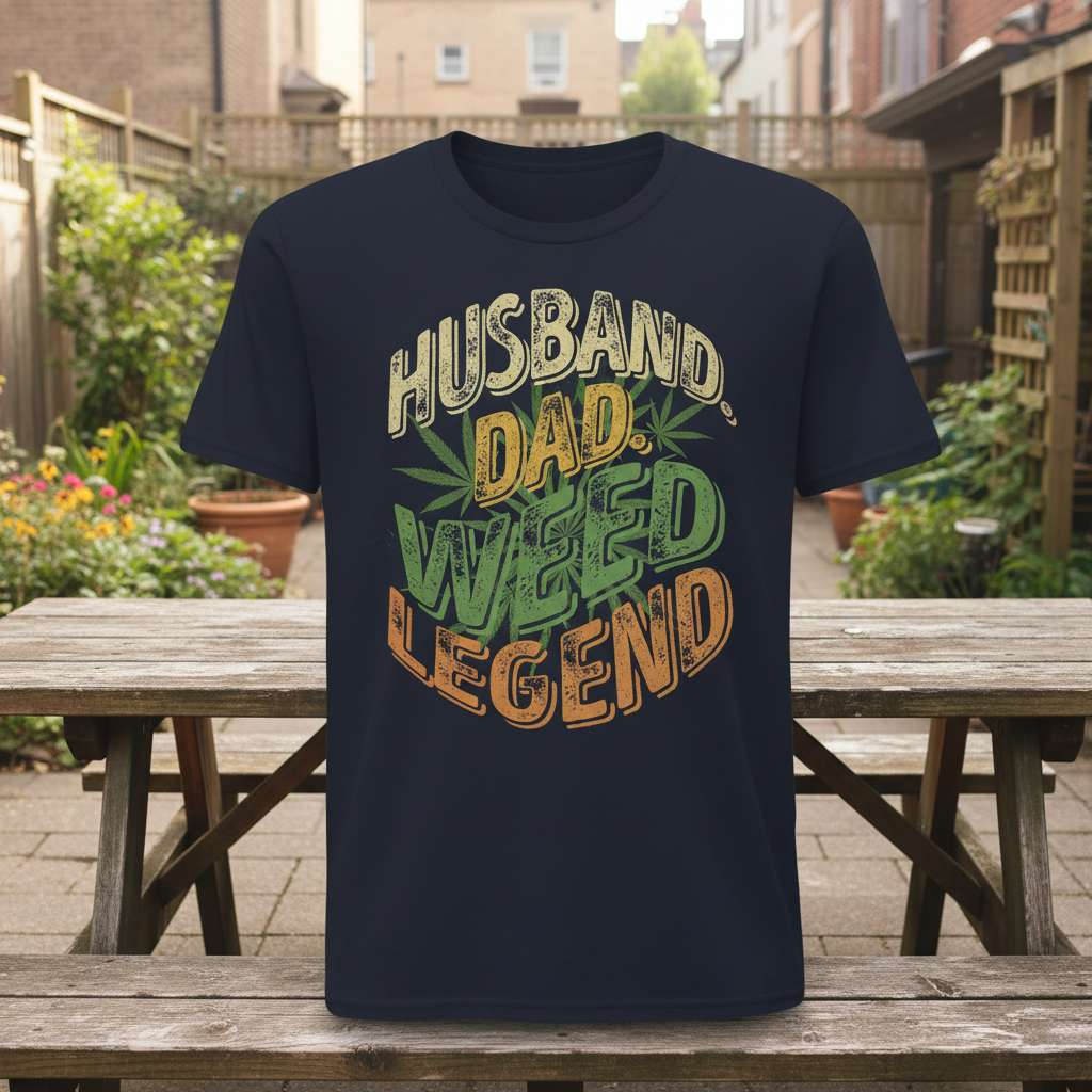 Husband Dad Weed Legend Distressed T-Shirt, Funny Novelty Tee Gear Idea