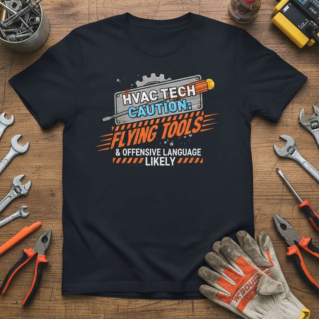 Hvac Tech Caution Flying Tools & Offensive Language Likely Graphic T-Shirt, Funny Tee Gift Idea