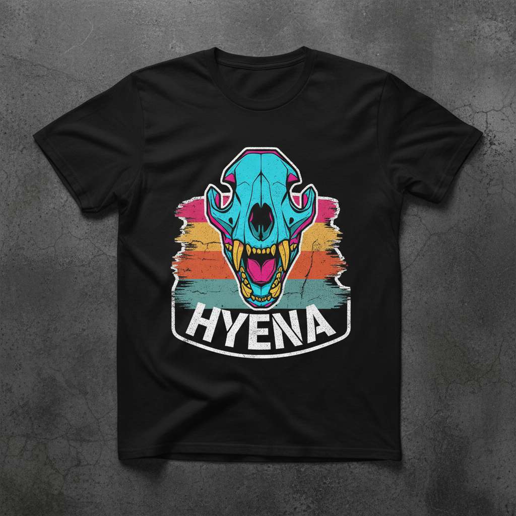 Hyena Graphic T-Shirt, Retro Skull Tee Gift Idea
