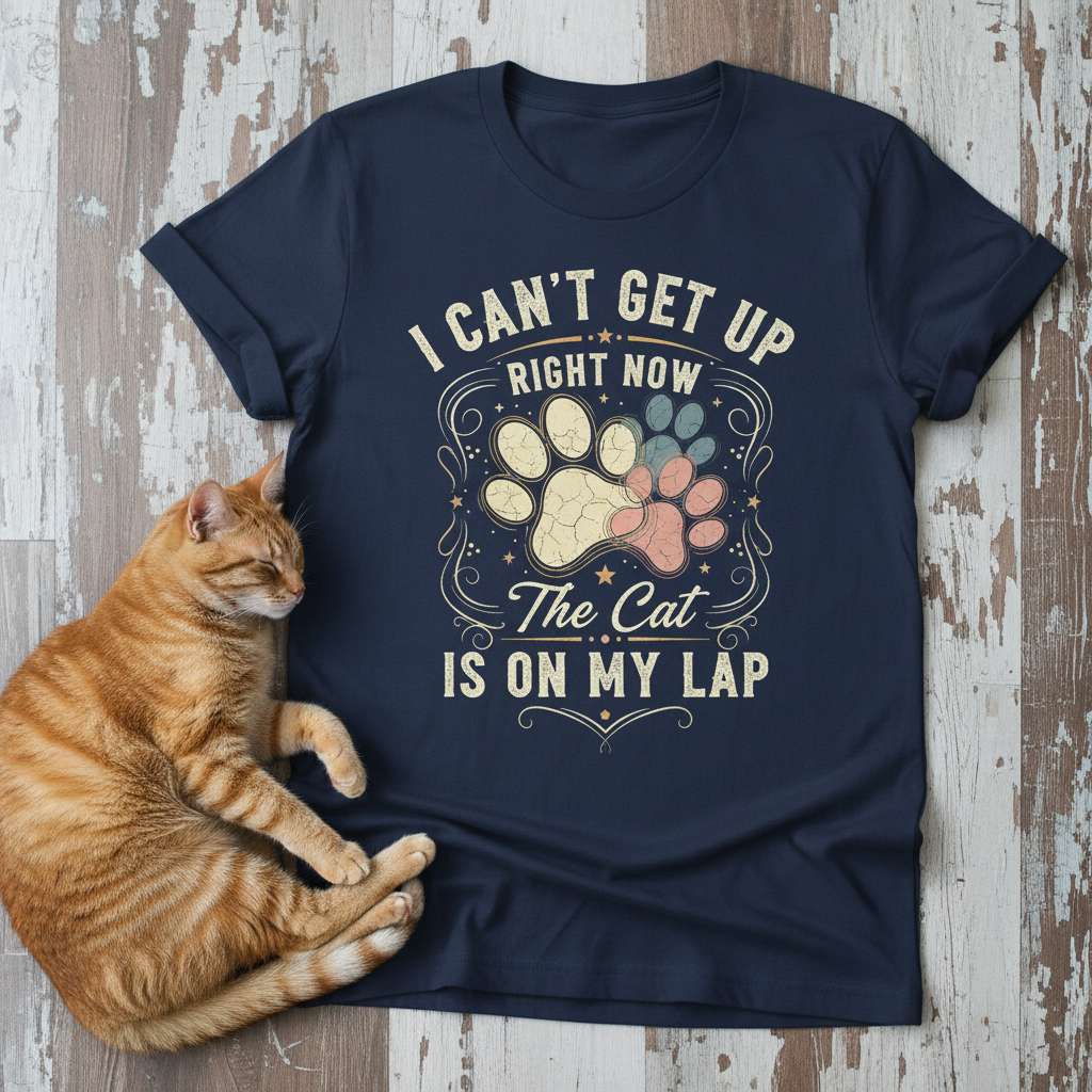 I Cant Get Up Right Now The Cat Is On My Lap T-Shirt, Funny Cat Lover Tee