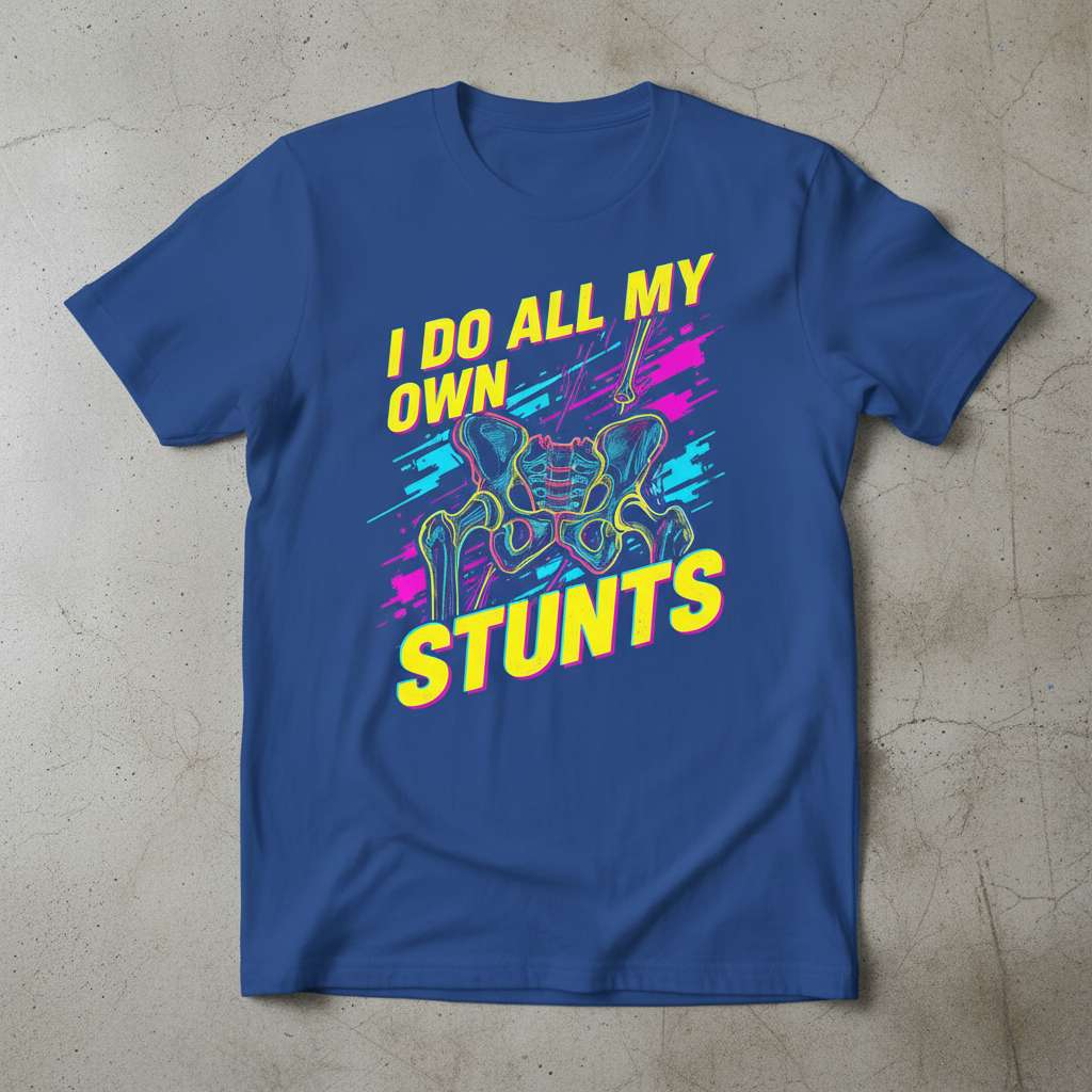 I Do All My Own Stunts Retro T-Shirt, Funny Hip Replacement Tee Gift Idea