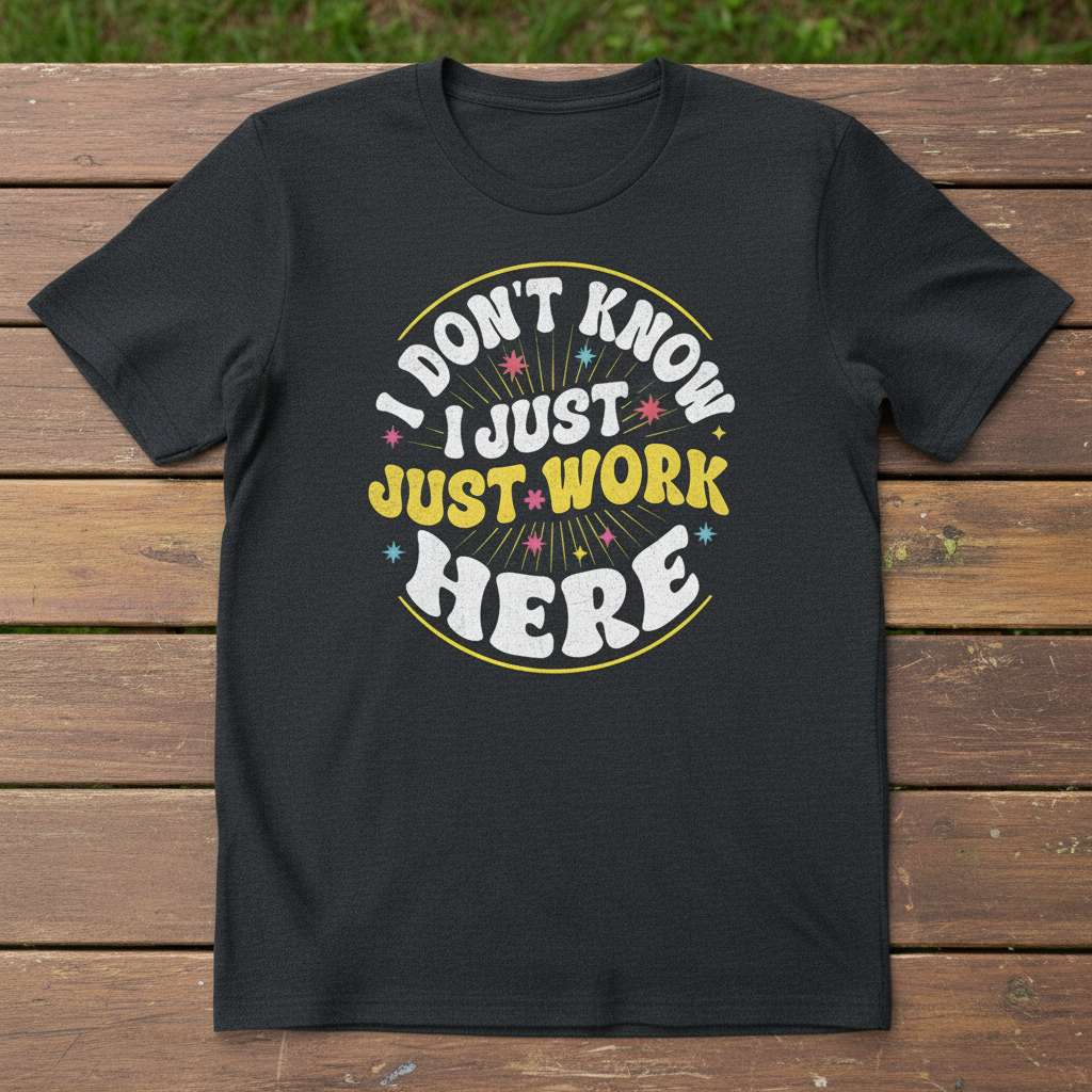 I Dont Know I Just Work Here Retro T-Shirt, Funny Unisex Graphic Tee