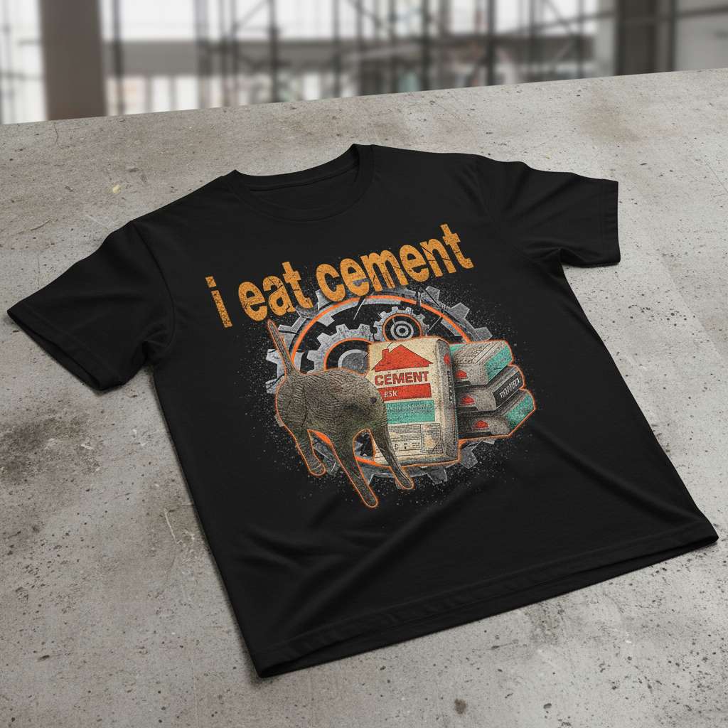 I Eat Cement Funny Cat Graphic T-Shirt, Novelty Cement Lover Tee