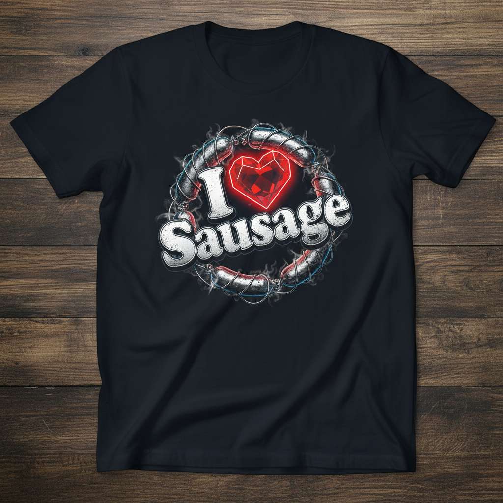 I Love Sausage Graphic T-Shirt, Funny Sausage Lover Tee Gift Idea