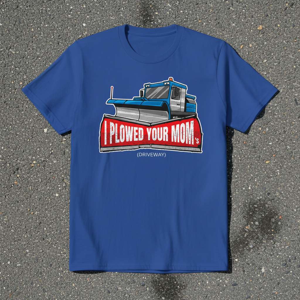 I Plowed Your Moms (Driveway) Funny Snow Plow T-Shirt, Novelty Tee
