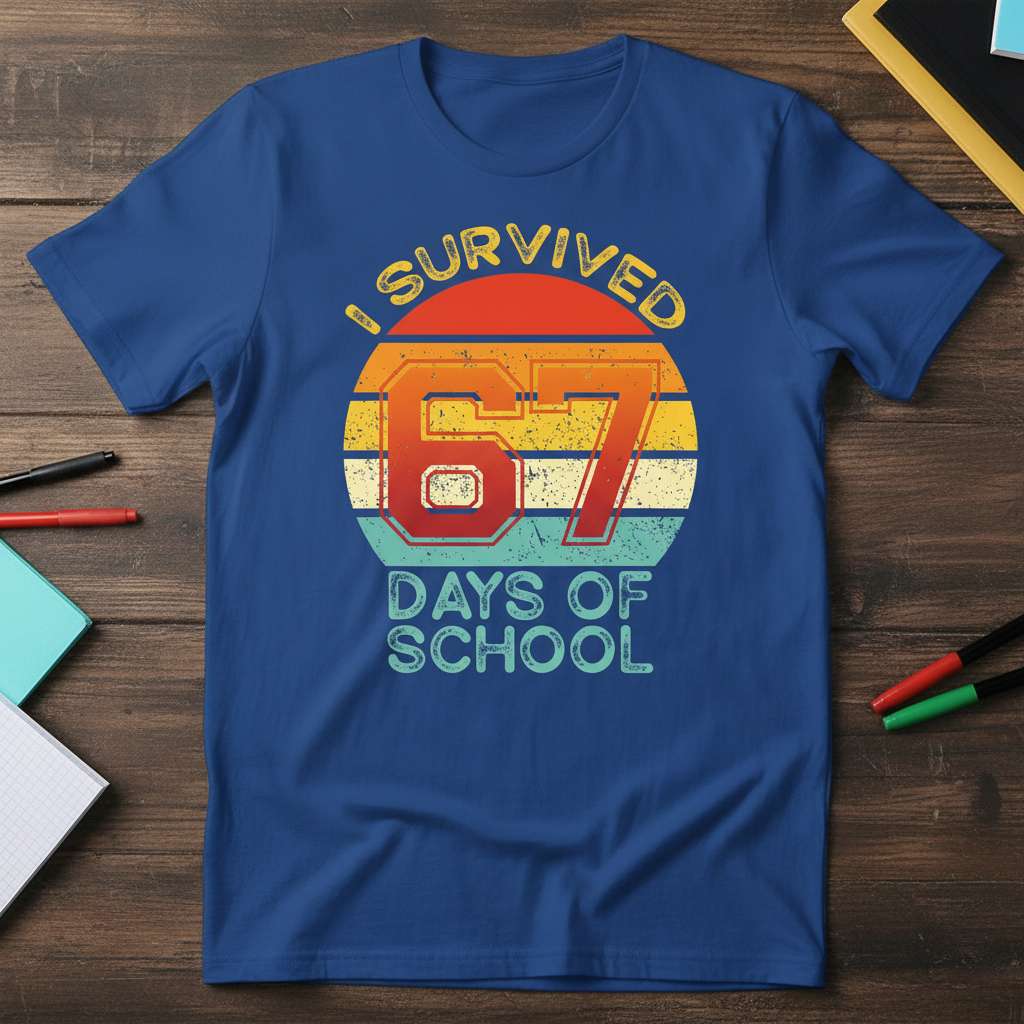 I Survived 67 Days Of School Vintage T-Shirt, Funny 100 Days Tee Gift Idea