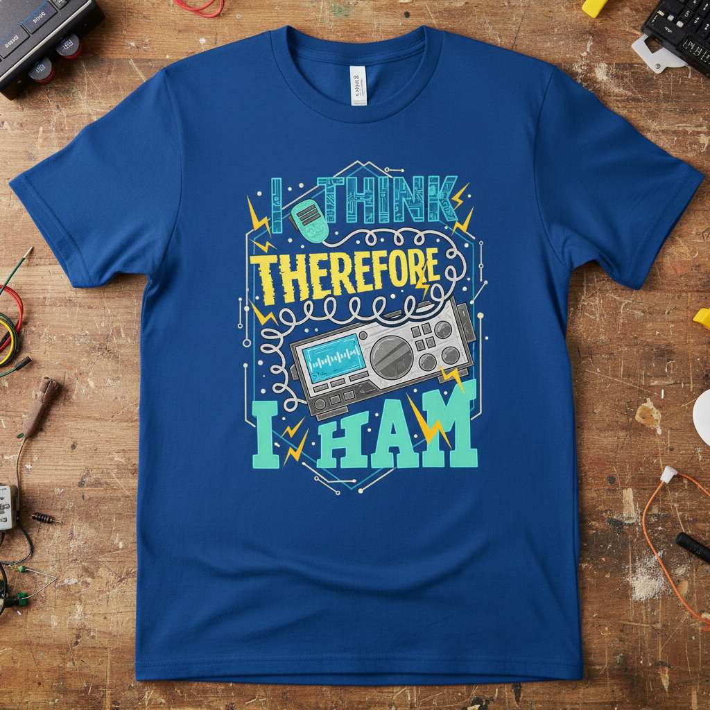 I Think Therefore I Ham Retro Graphic T-Shirt, Funny Ham Radio Tee Gear Idea