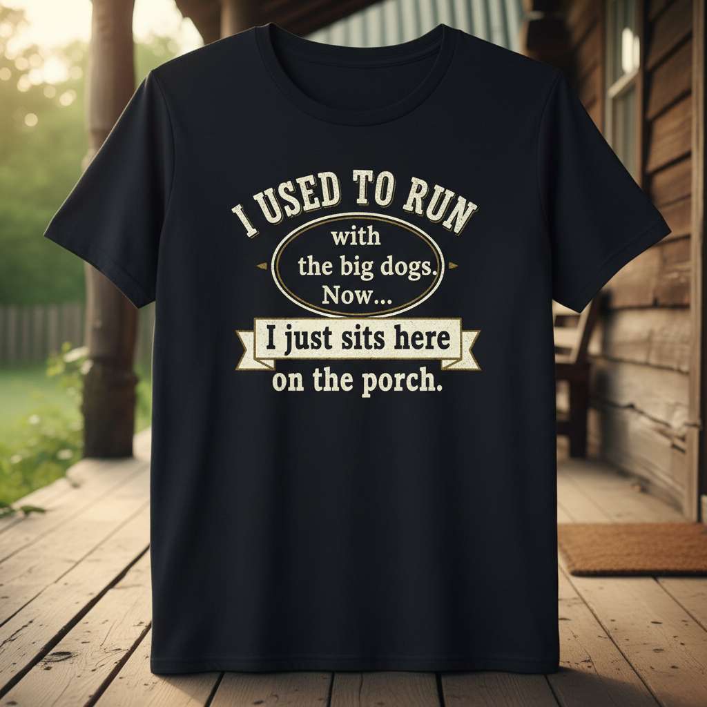 I Used To Run With The Big Dogs Now I Just Sits Here On The Porch Funny Graphic T-Shirt, Novelty Tee Gift Idea