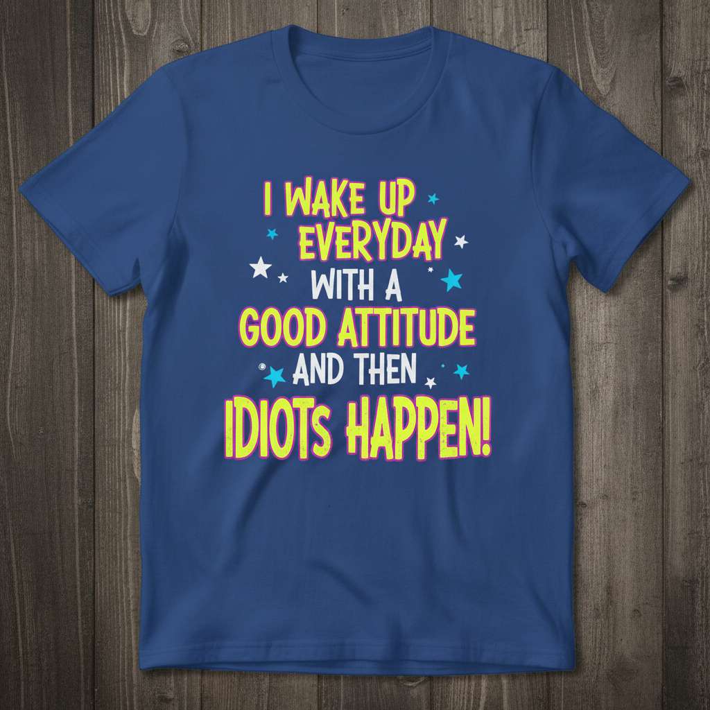 I Wake Up Everyday With A Good Attitude And Then Idiots Happen Graphic T-Shirt, Funny Gift Tee