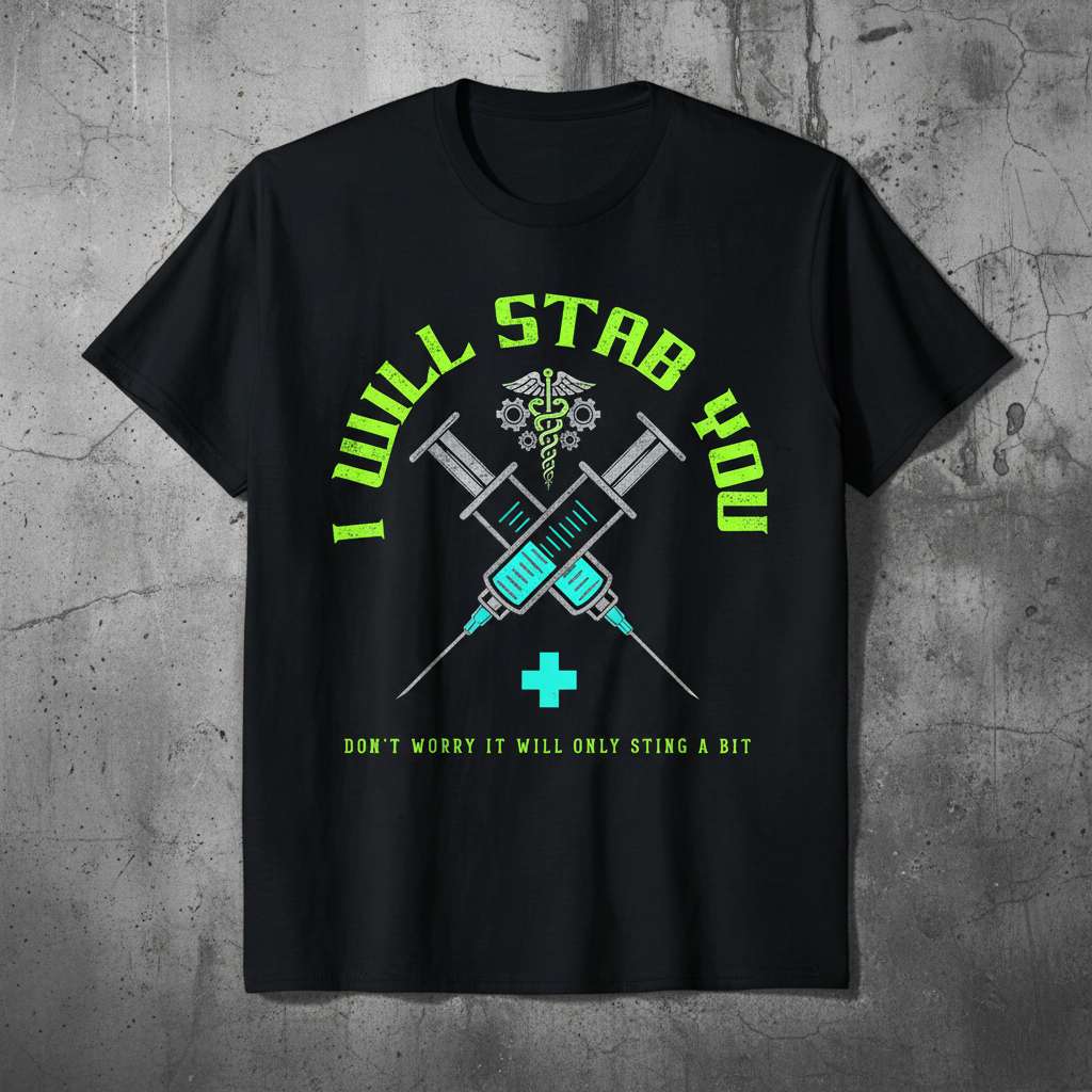 I Will Stab You Dont Worry It Will Only Sting A Bit Distressed T-Shirt Funny Nurse Tee Idea