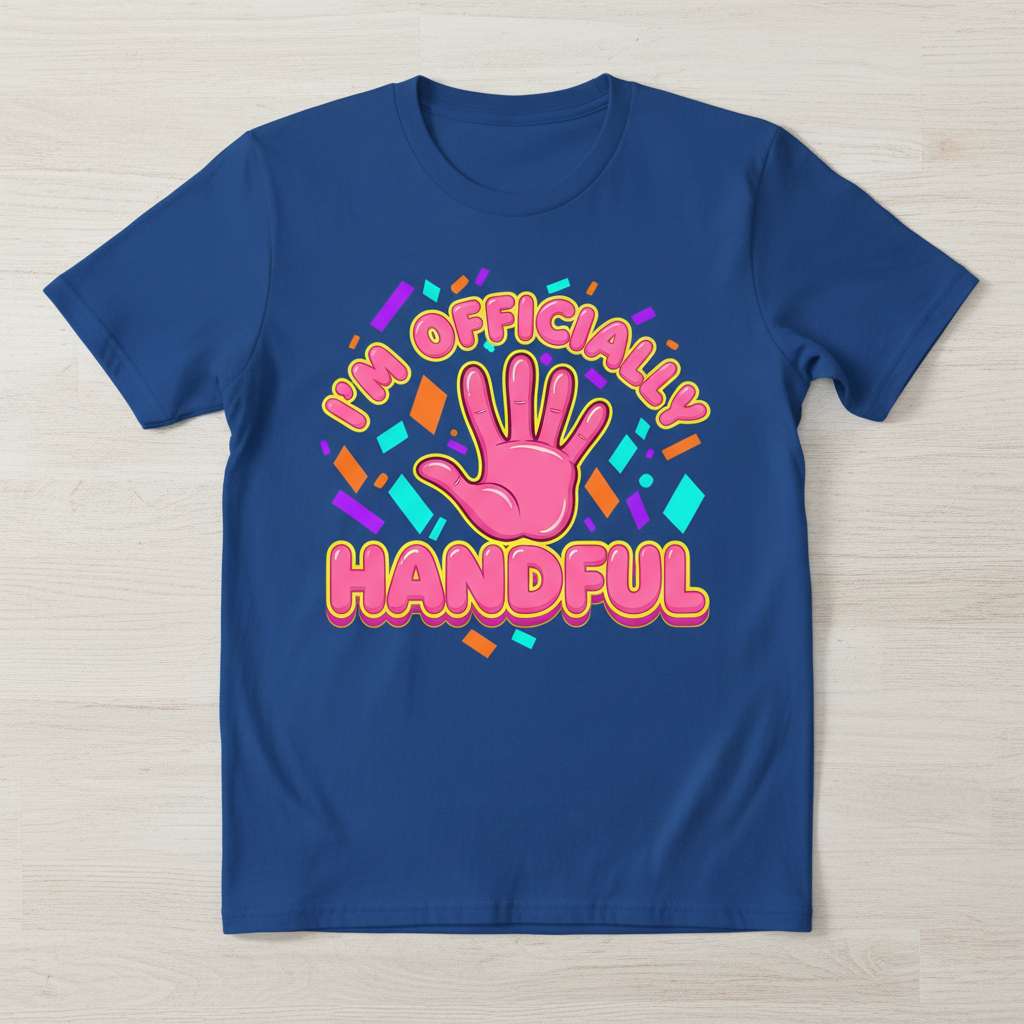 Im Officially A Handful 5th Birthday T-Shirt, Funny Birthday Tee Present Idea