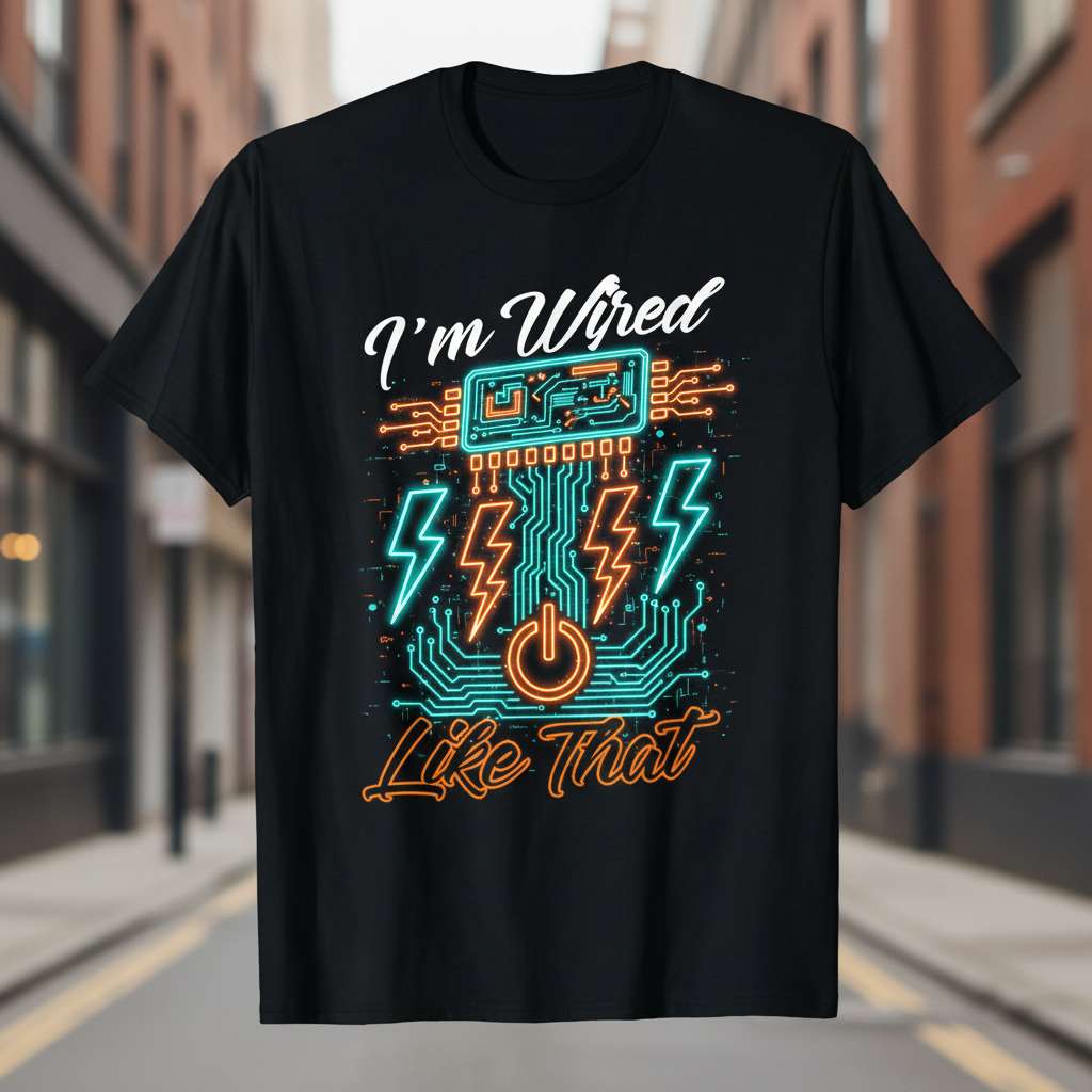 Im Wired Like That Neon Circuit T-Shirt, Funny Tech Gift Tee
