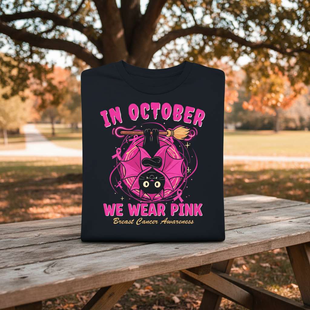In October We Wear Pink Breast Cancer Awareness Graphic T-Shirt, Cute Tee