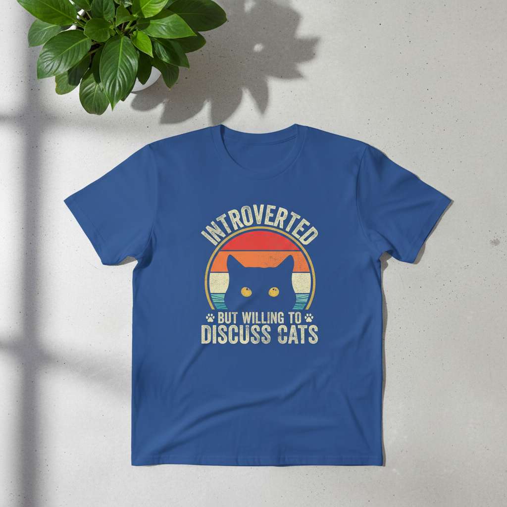 Introverted But Willing To Discuss Cats Vintage T-Shirt, Funny Cat Lover Tee Gift Idea