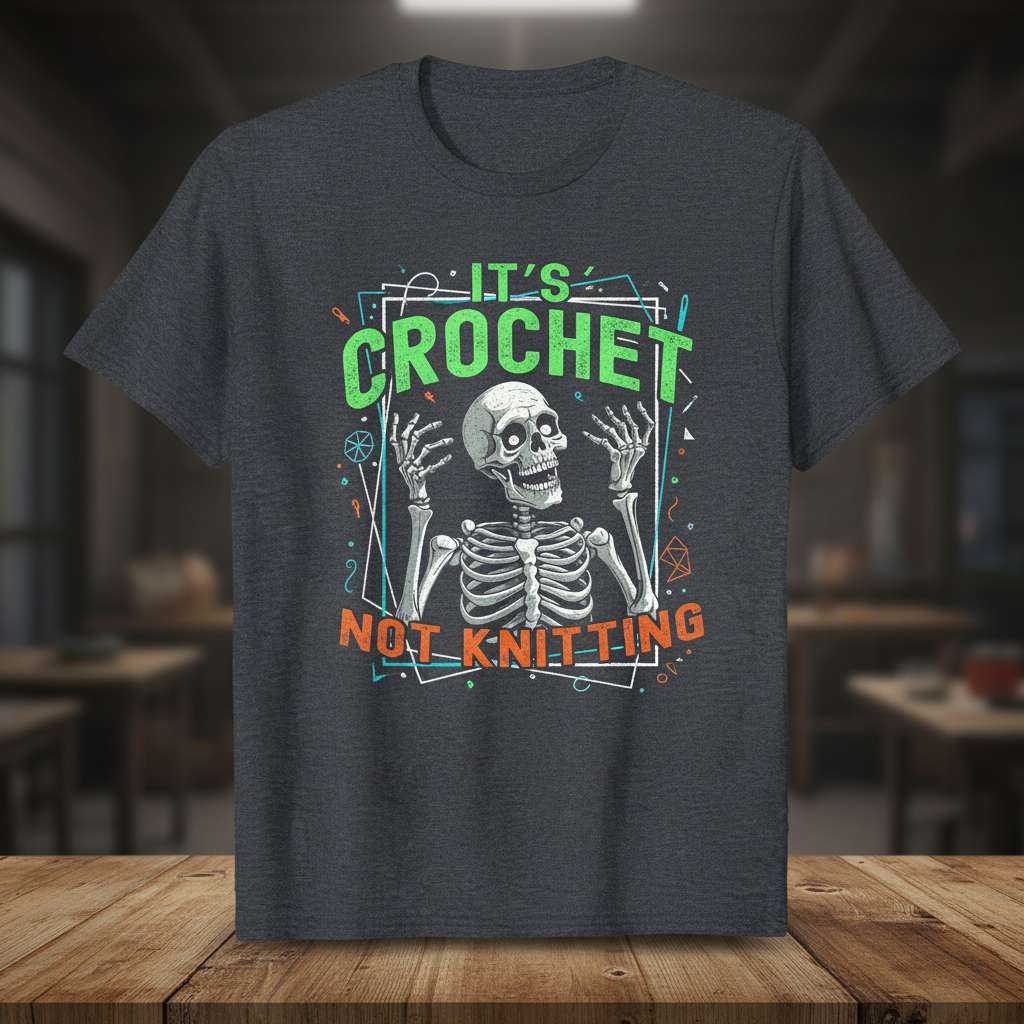 Its Crochet Not Knitting Skeleton T-Shirt, Funny Crafting Tee Gift