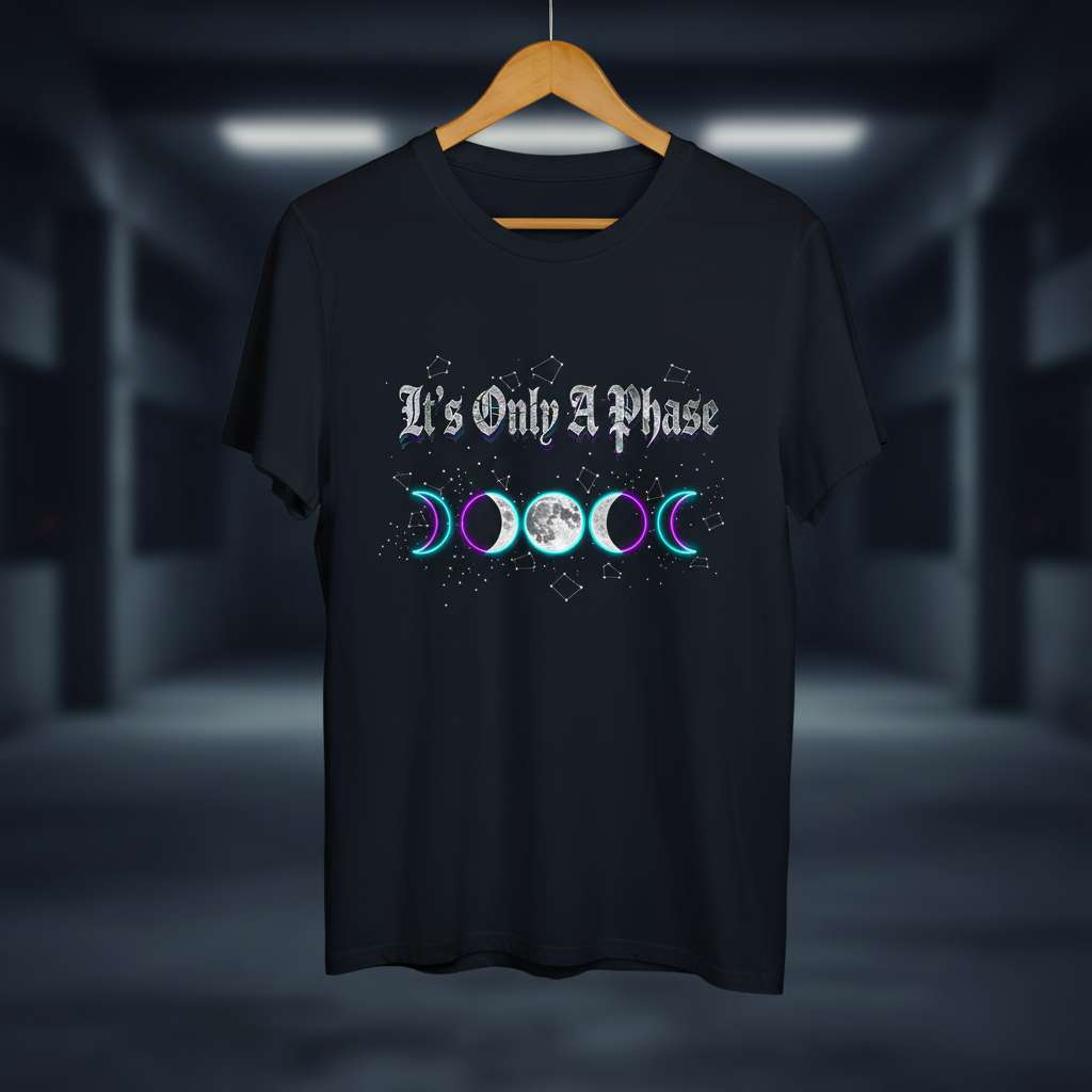 Its Only A Phase Moon Phase T-Shirt, Funny Graphic Tee Gift Idea