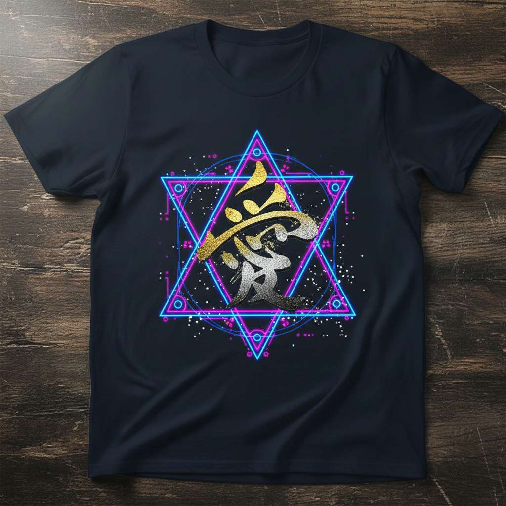 Japanese Kanji Love Symbol Graphic T-Shirt, Cool Geometric Tee Gift Idea