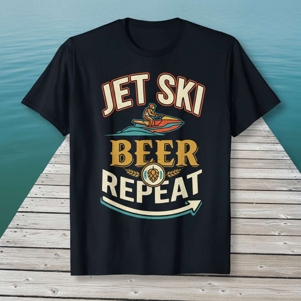 Jet Ski Beer Repeat Graphic T-Shirt, Funny Beer Lover Tee Gift