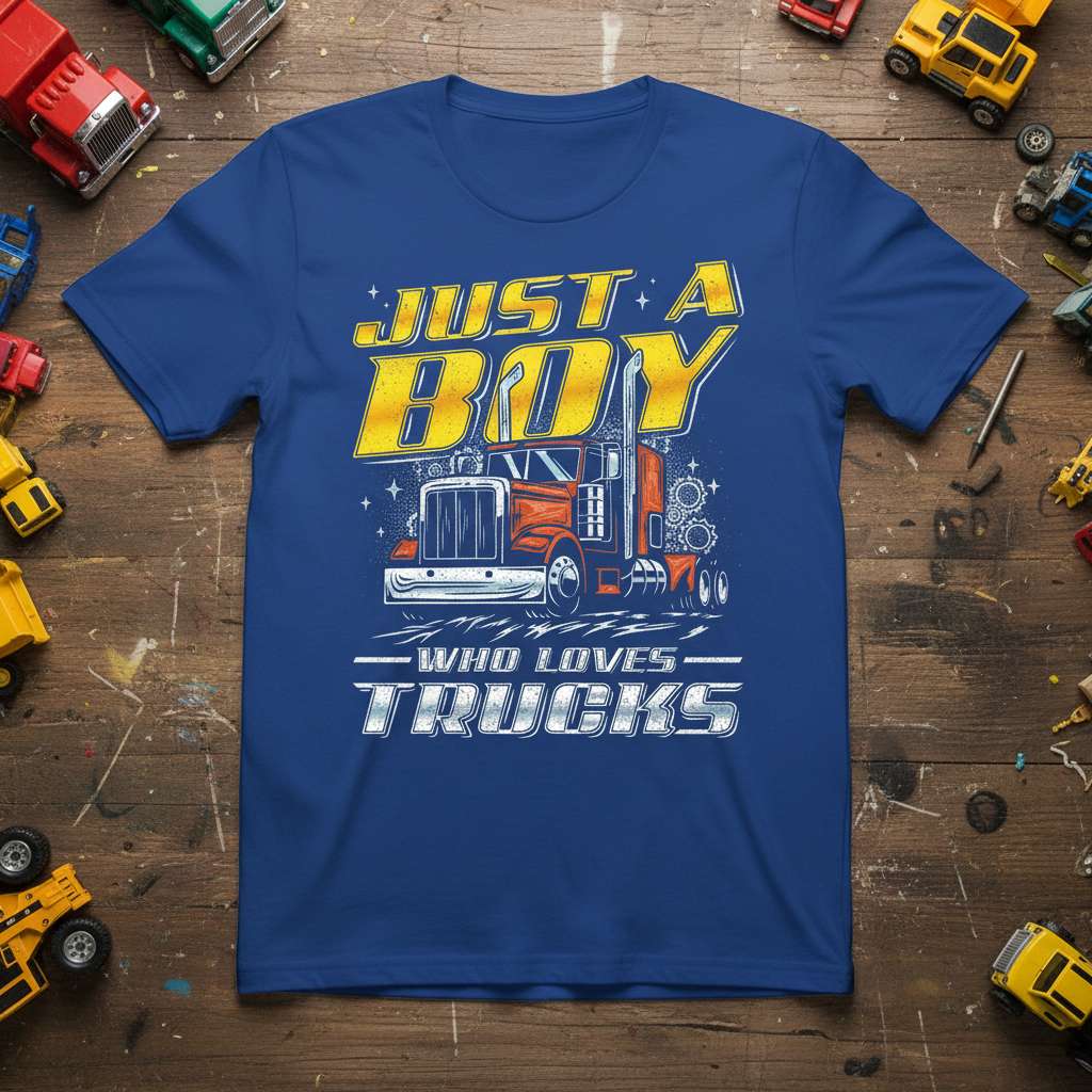 Just A Boy Who Loves Trucks Graphic T-Shirt, Funny Trucker Tee Gift Idea_1768369310
