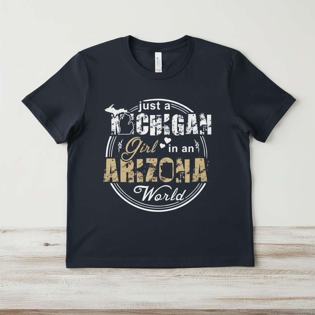 Just A Michigan Girl In An Arizona World T-Shirt, Funny Graphic Tee Present