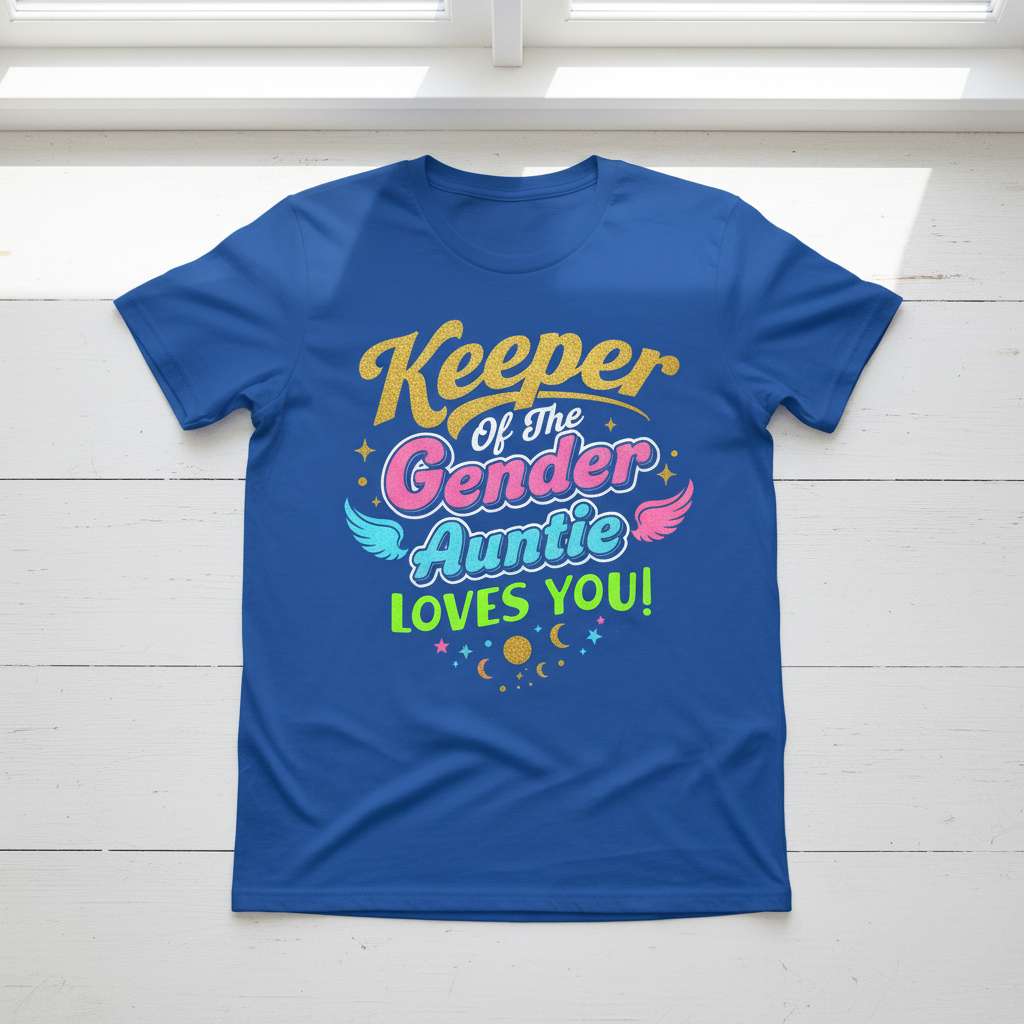 Keeper Of The Gender Auntie Loves You! Graphic T-Shirt, Funny Baby Shower Tee