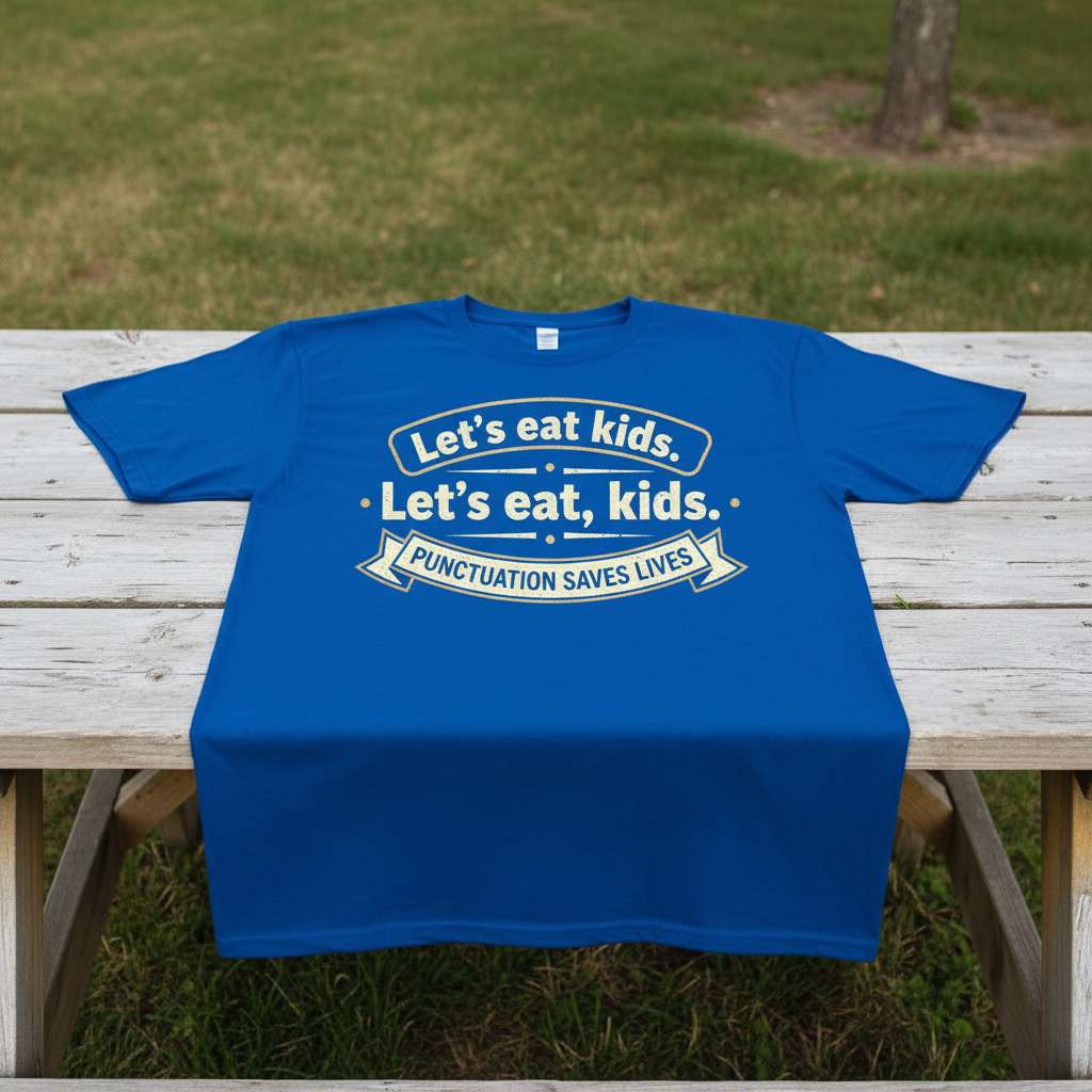 Lets Eat Kids. Lets Eat, Kids. Punctuation Saves Lives Funny T-Shirt, Novelty Tee