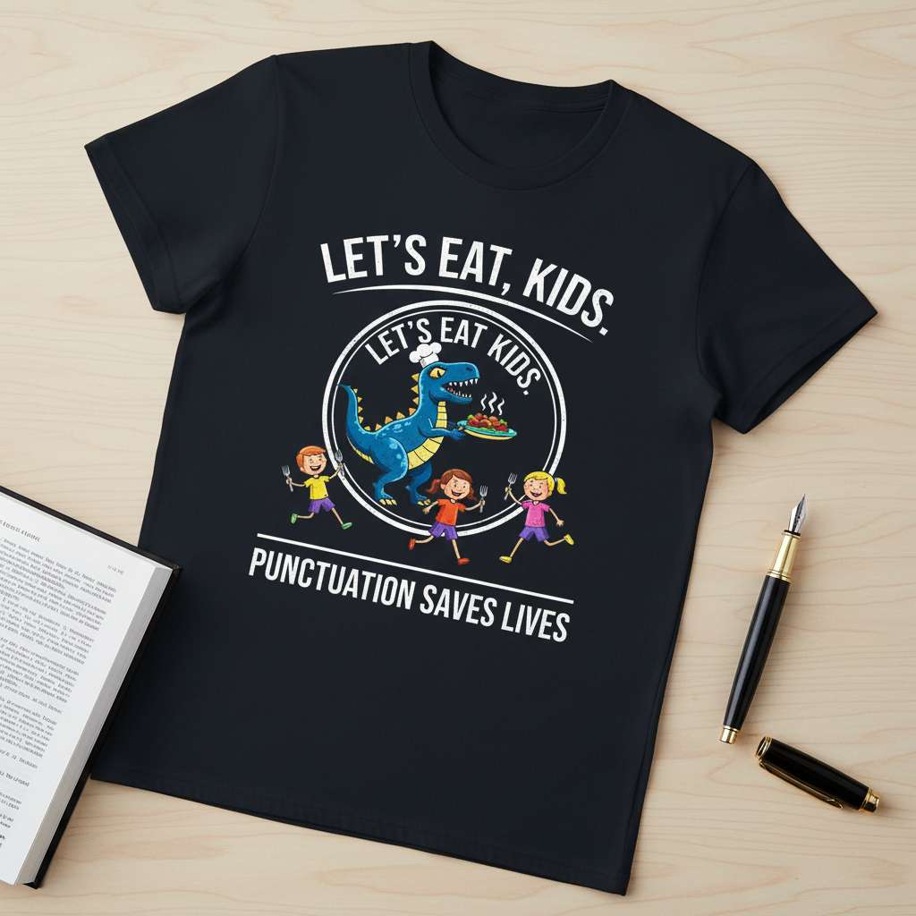 Lets Eat Kids Punctuation Saves Lives Funny T-Shirt, Novelty Tee
