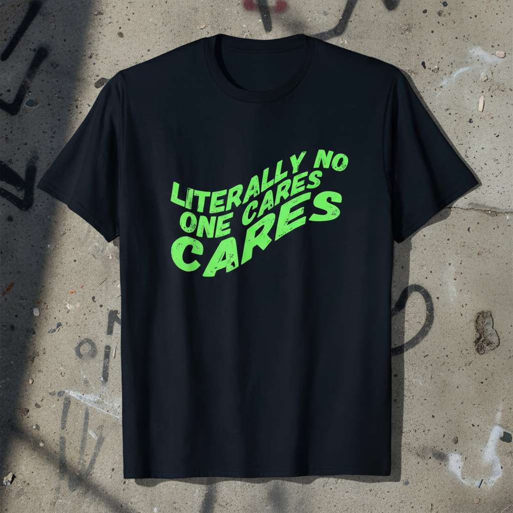 Literally No One Cares Graphic T-Shirt, Funny Sarcastic Tee Gift Idea